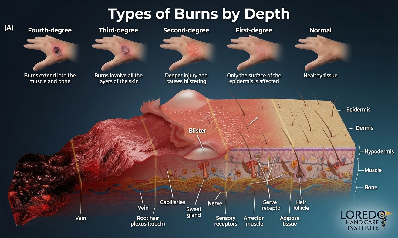 Comparison of superficial, partial-thickness, and full-thickness burns by depth