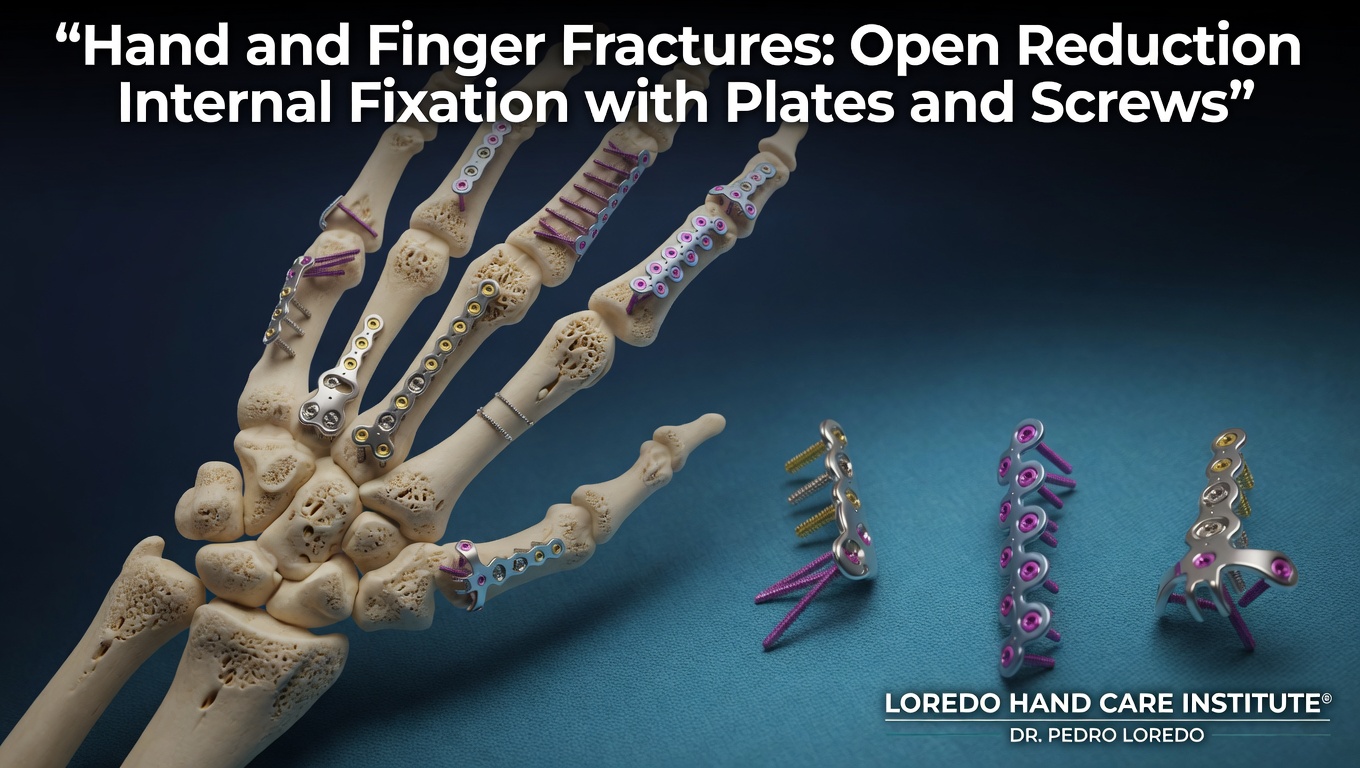 Second view of hand and finger fracture ORIF showing the final hardware placement on the bone with screws engaging both fracture fragments and the periosteum closed over the implant.