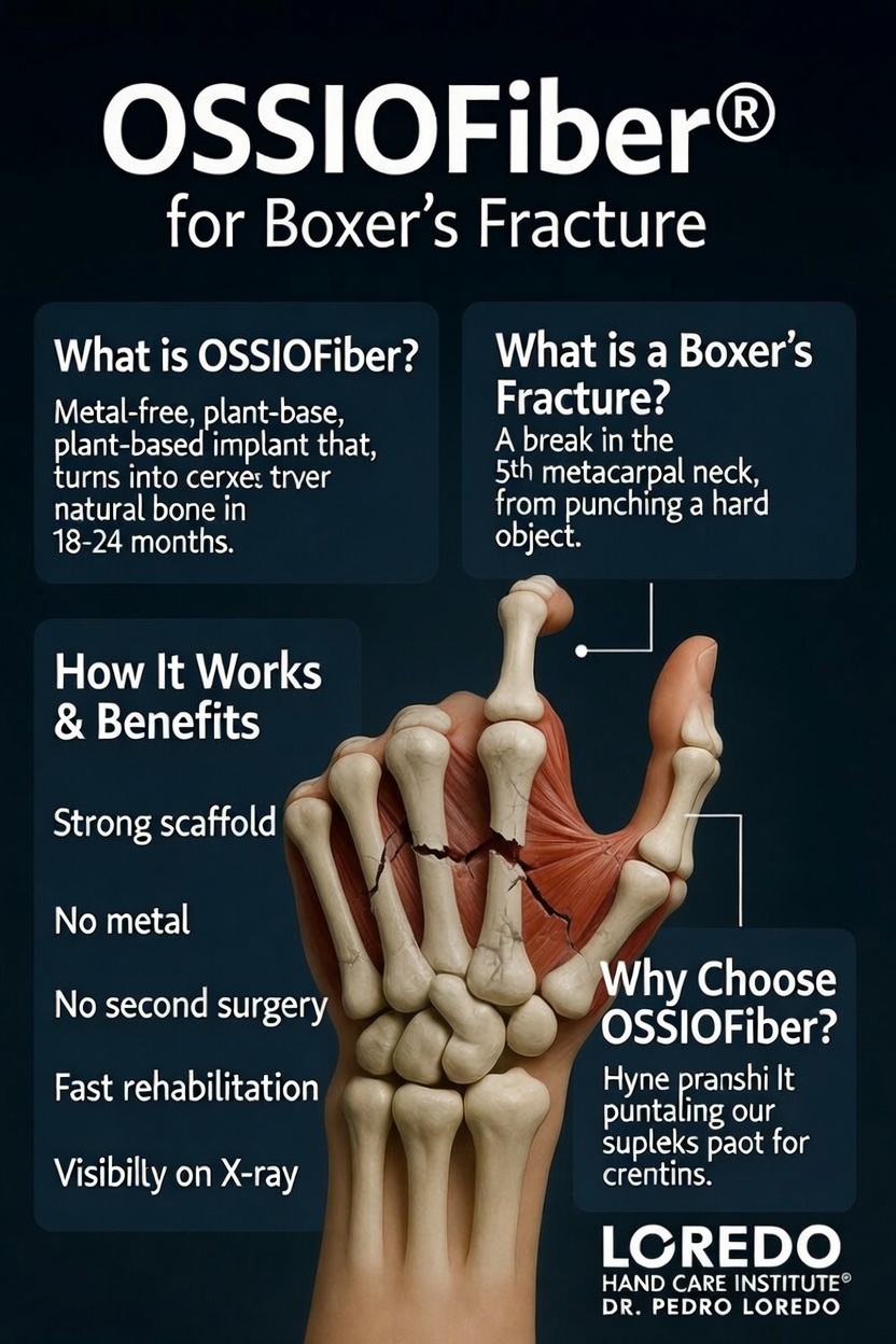 Infographic explaining OSSIOfiber bio-integrative screws and how they gradually resorb and are replaced by bone
