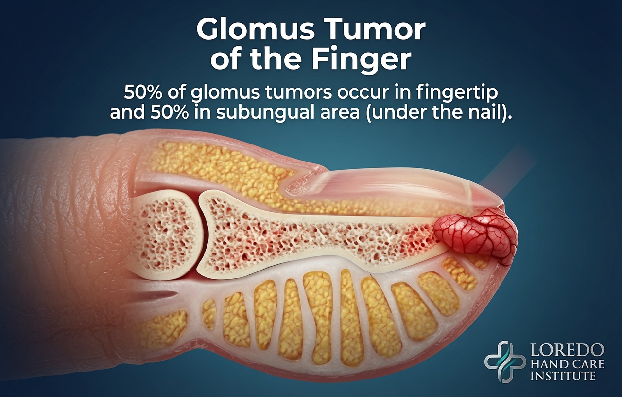 Glomus tumor of the finger, a small benign tumor beneath the fingernail that causes disproportionate pain and cold sensitivity