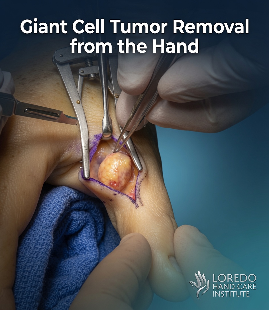 Surgical excision of a giant cell tumor of the tendon sheath from a finger