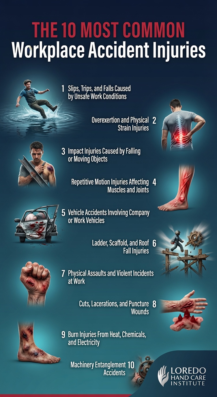 Common workplace accident scenarios that lead to hand and upper extremity injuries