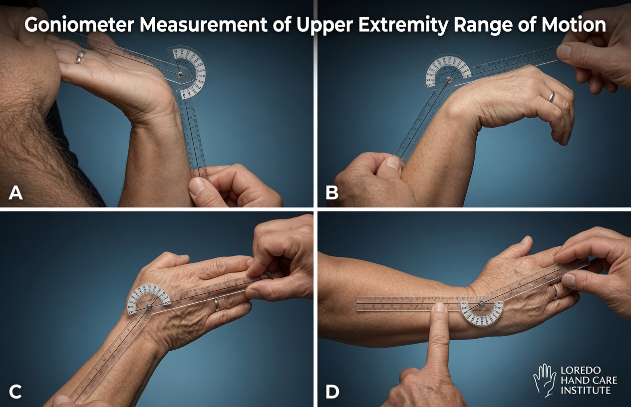 Goniometer measurement of upper extremity range of motion at the hand and wrist during a functional capacity evaluation